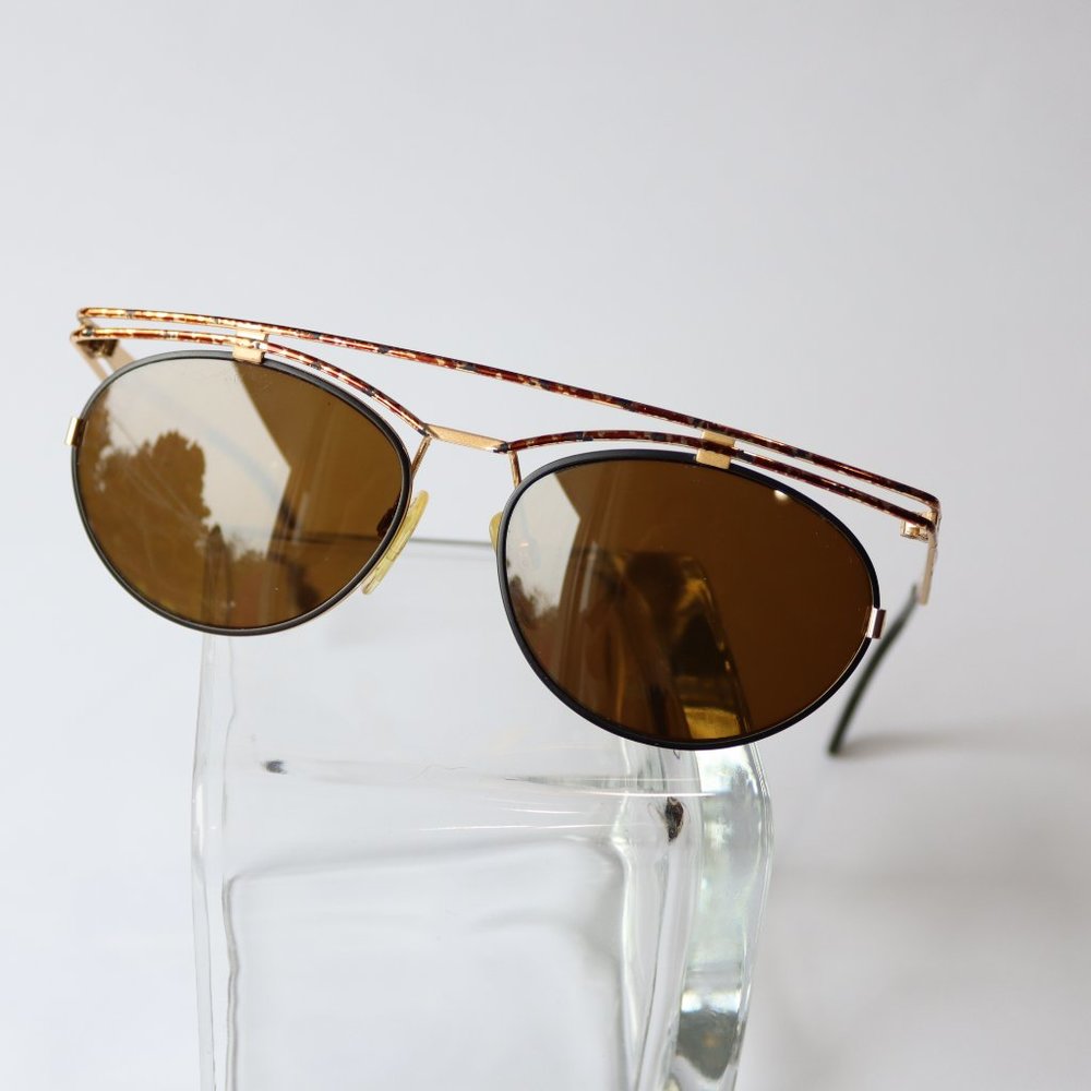 Cazal Gold & Tortoise Legend Art Deco Sunglasses 90s Designer Vintage